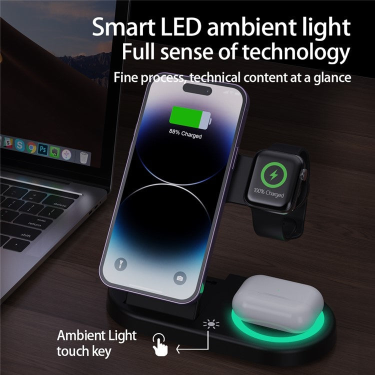 Foldable Wireless Charger for iPhone 12-15 with Ambient Light - S&N Gadgets