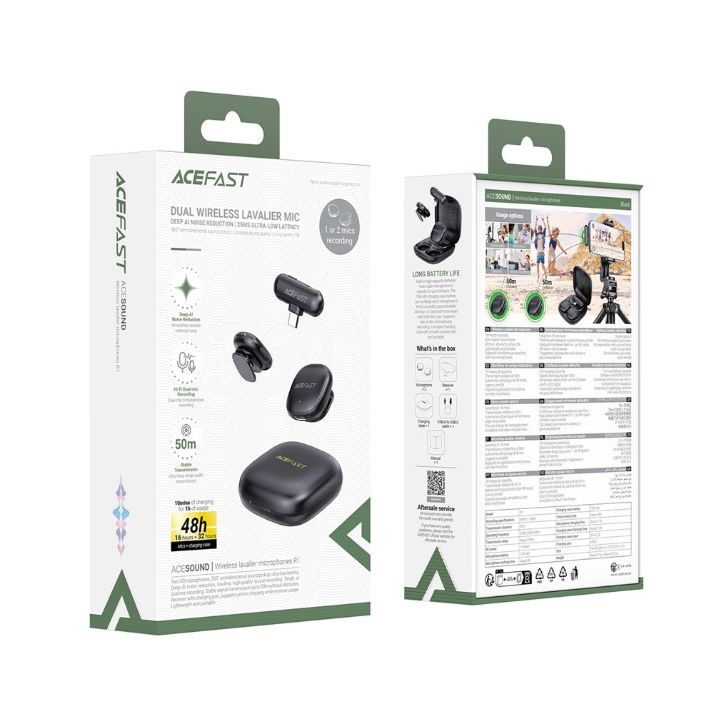 ACEFAST Wireless Lavalier Mic 360° Omnidirectional AI Noise Cancelling - S&N Gadgets