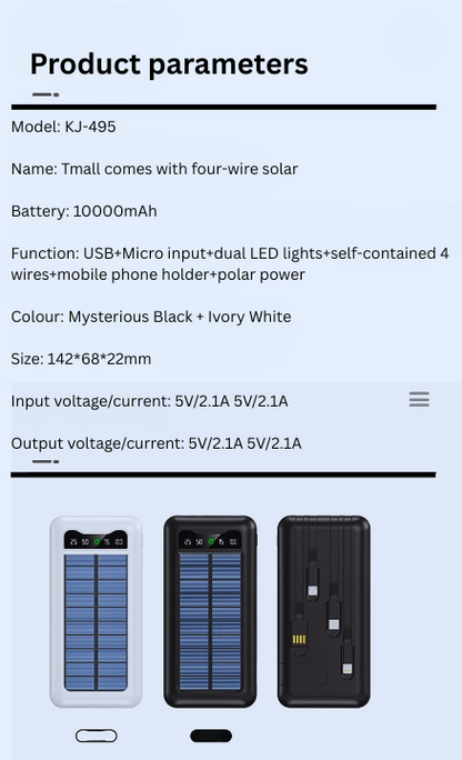 4-in-1 Solar Power Bank 10000mAh - S&N Gadgets