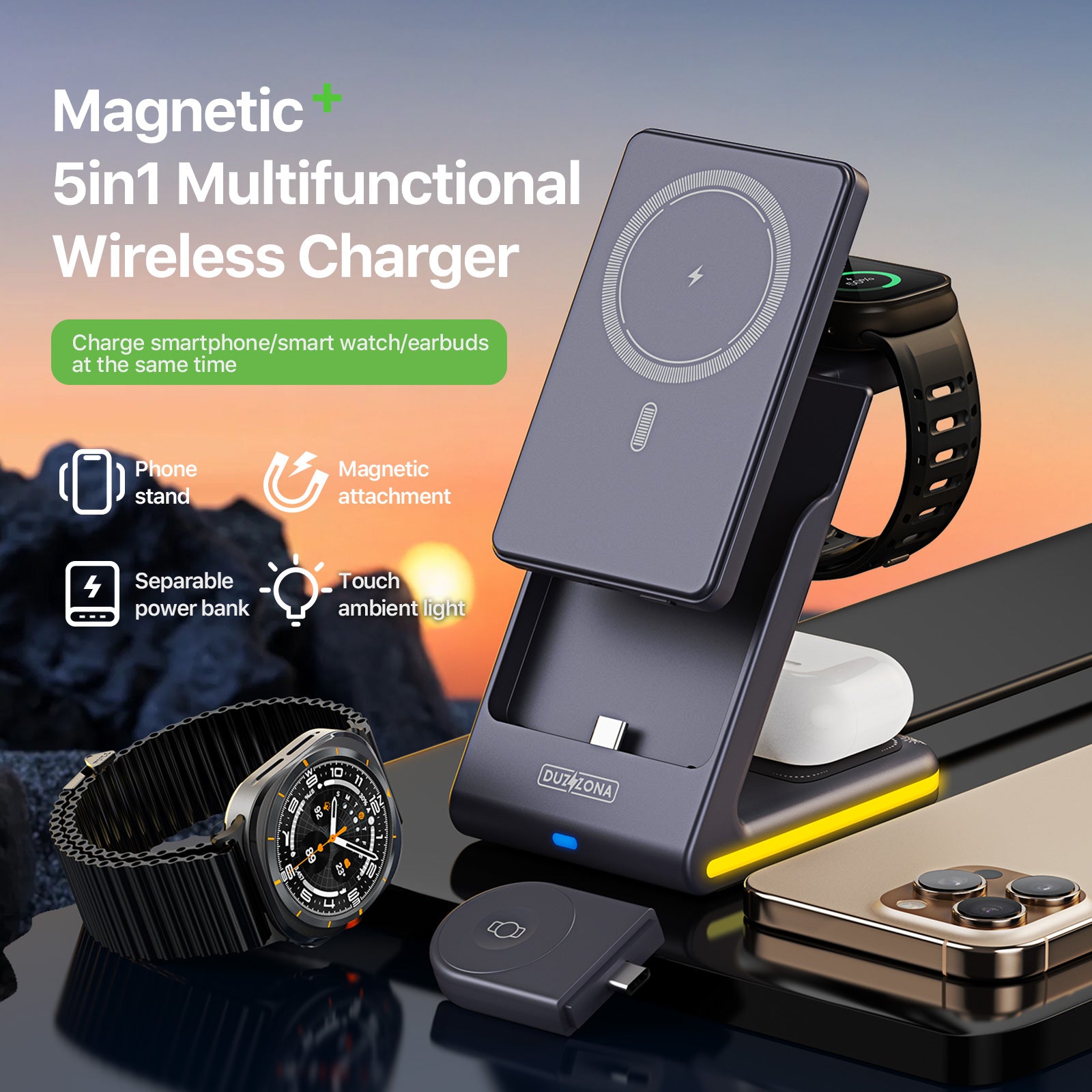 DUZZONA 5-in-1 Magnetic Wireless Charger - S&N Gadgets