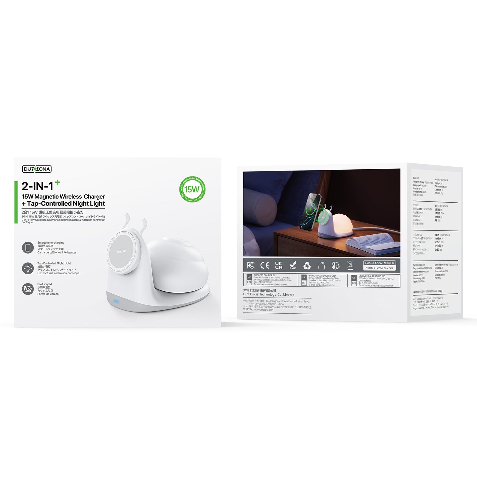 DUZZONA Snail-Shaped Magnetic Wireless Charger with Night Lamp - S&N Gadgets