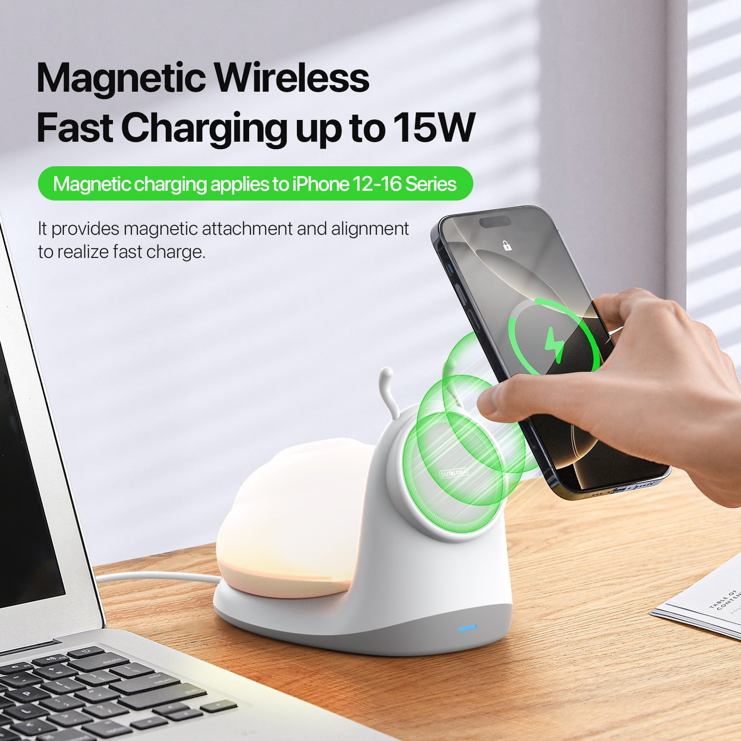 DUZZONA Snail-Shaped Magnetic Wireless Charger with Night Lamp - S&N Gadgets