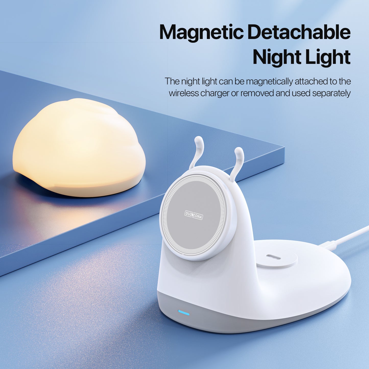 DUZZONA Snail-Shaped Magnetic Wireless Charger with Night Lamp - S&N Gadgets