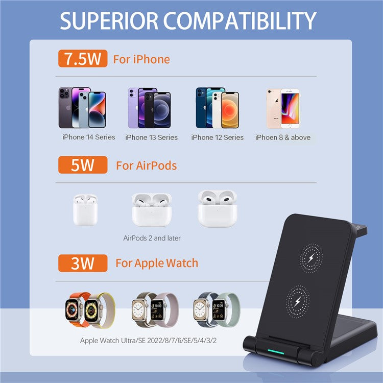 Wireless Charging Station Foldable 3-in-1 - S&N Gadgets