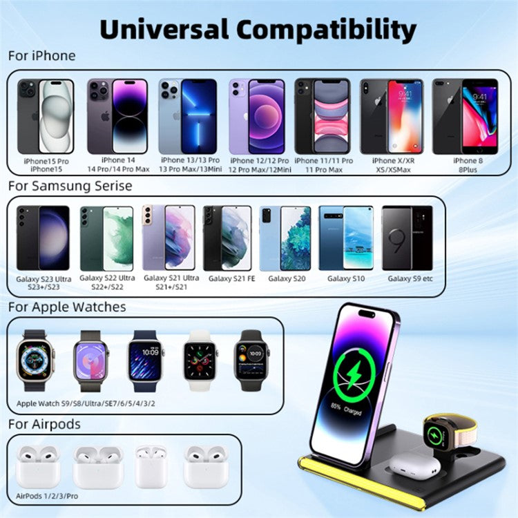 3-in-1 Foldable Wireless Charger with Ambient Light - S&N Gadgets